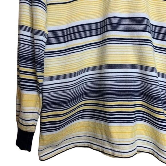 Tommy Hilfiger Polo Shirt Long Sleeve Navy Yellow Stripe Boys Size Large - Picture 3 of 7